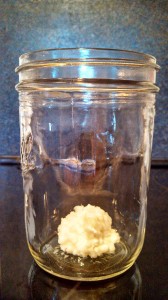 Place the kefir grains into a glass jar.